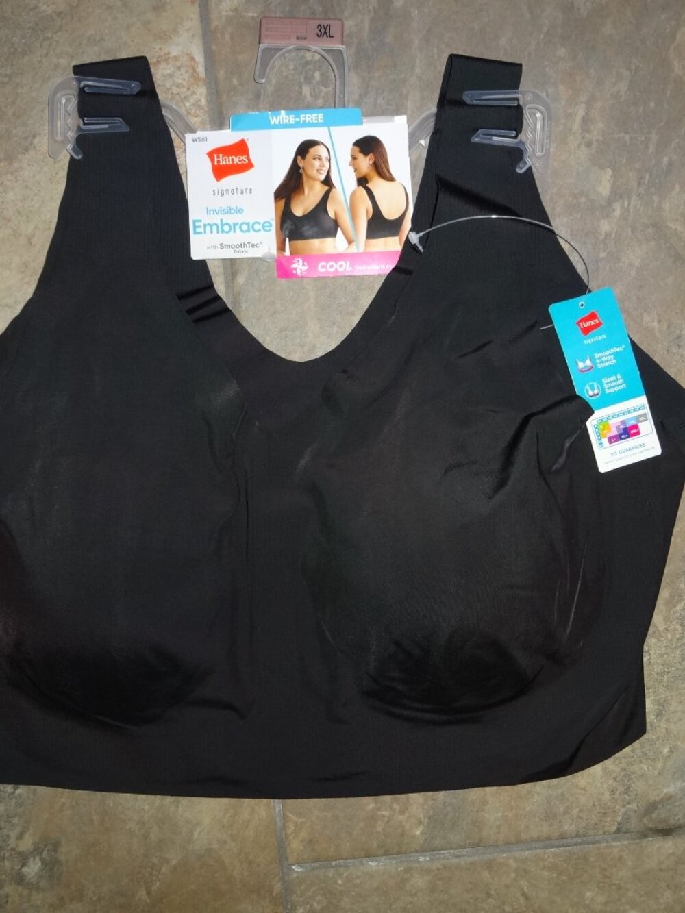 NEW Hanes Signature Invisible Embrace no-Wire Bra lounging/sleeping 3XL Black